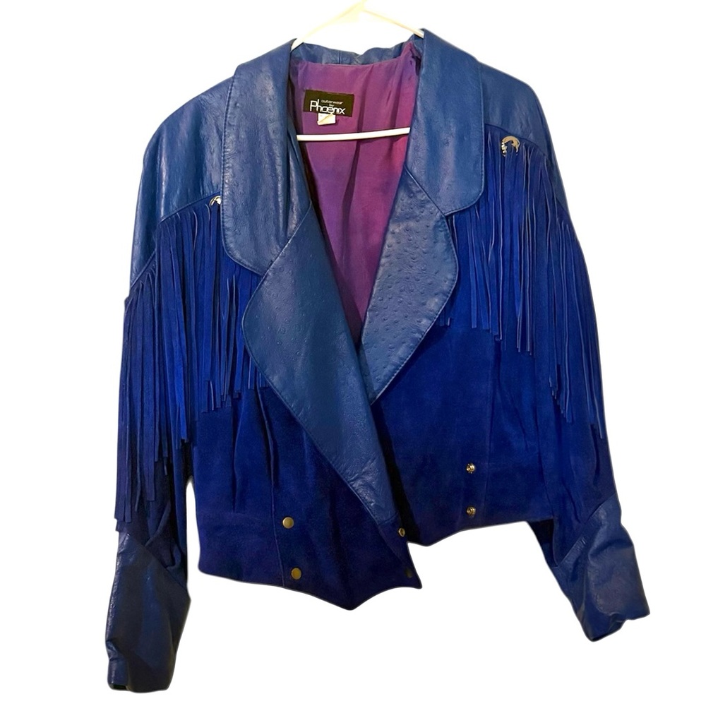 Outerwear by Phoenix Leather Fringe Jacket Size Large Boho Country Style